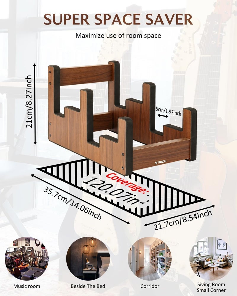 STRICH Wooden Guitar Stand for Multiple Guitars, 2-Holder, Front Display Space-Saving Floor Guitar Rack for Home, Studio, Stage, Walnut Color, L-2AW (For 2 Acoustic) - Image 3